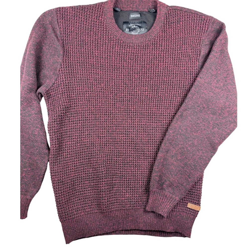 Buffalo David Bitton Mens Burgundy Black Marled Knit Crew Neck Sweater Large